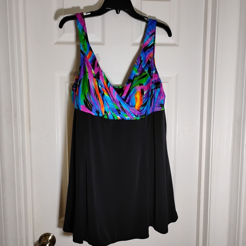 Swimdress Great Lengths Crossover Draped Bodice Full Skirt Brief Liner